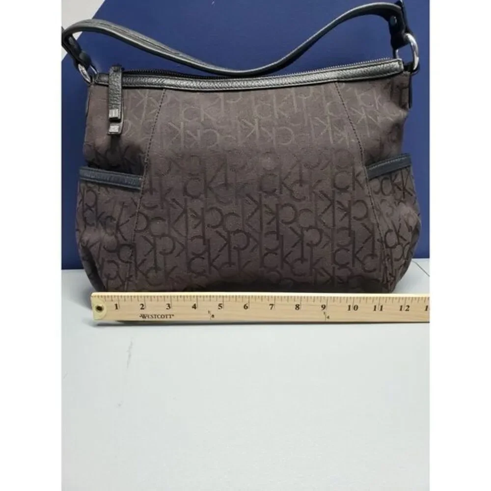 Calvin Klein Hobo Bag Womens Black Canvas‎ Shoulder Strap Silver Hardware